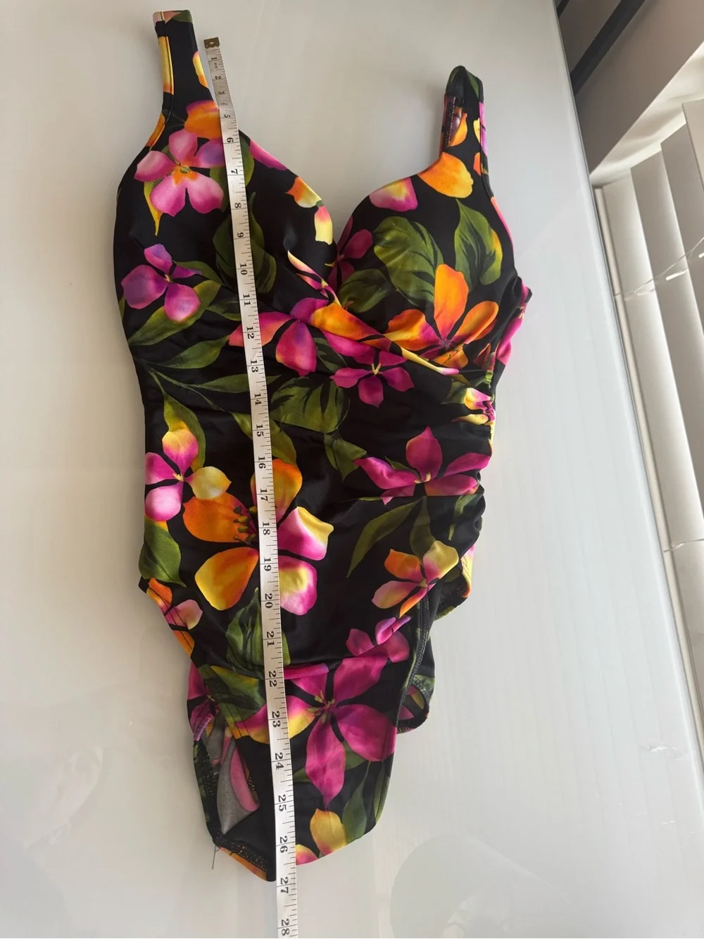 Miraclesuit Black One-Piece Swimsuit with Pink, Orange & Green Floral Print 12